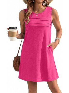 Womens Rose Red Polyester Cover Up Swimsuit Bathing Suit Coverup Pleated Front